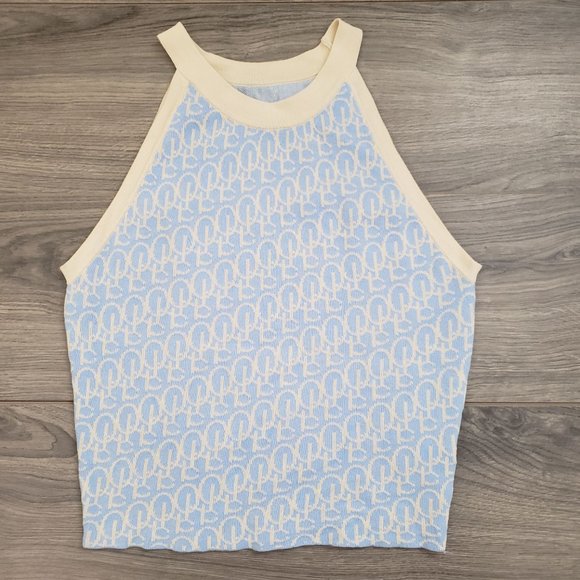 SHEIN Tops - Shein Allover Pattern Halter Knit Top Blue Size Large